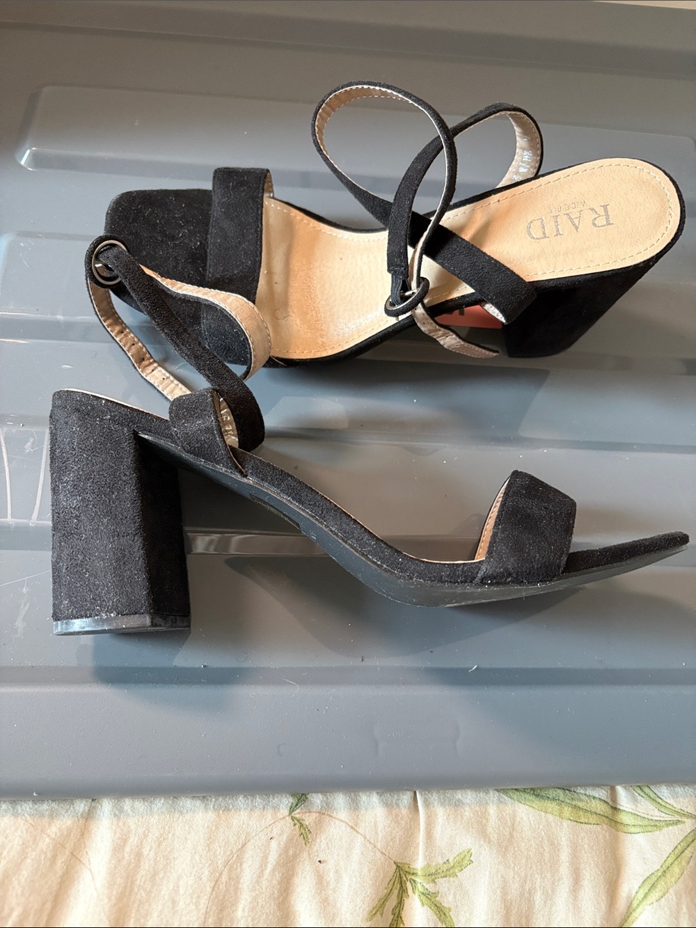 RAID Black Suede Block Heel Sandals with Ankle Strap